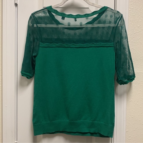 Anthropologie Knitted & Knotted Emerald Green Mirage Lace Polkadot Knit Sweater - Picture 4 of 7